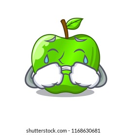 Crying perfect fresh green apple on cartoon