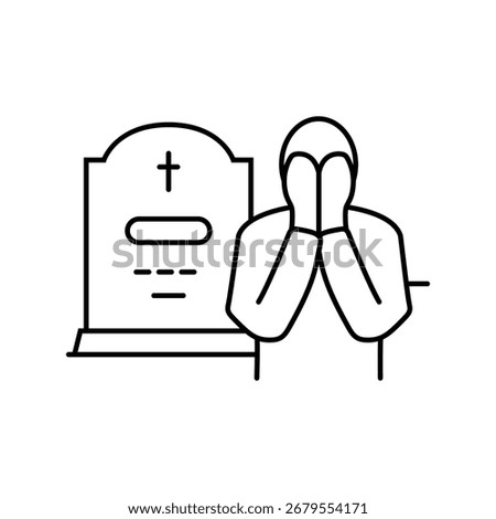 crying person grave mortality line icon vector. crying person grave mortality sign. isolated contour symbol black illustration