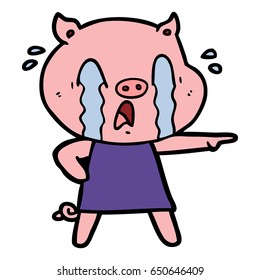 crying pig cartoon wearing human clothes