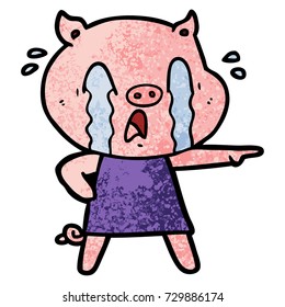 crying pig cartoon wearing human clothes