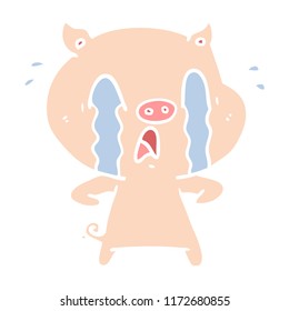 crying pig flat color style cartoon