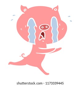 crying pig flat color style cartoon