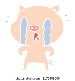 crying pig flat color style cartoon