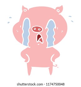 crying pig flat color style cartoon
