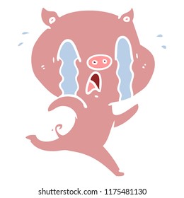 crying pig flat color style cartoon