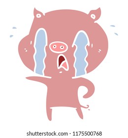 crying pig flat color style cartoon