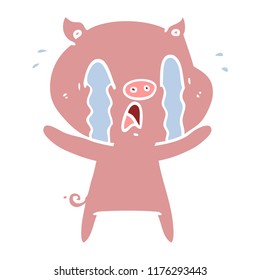 crying pig flat color style cartoon