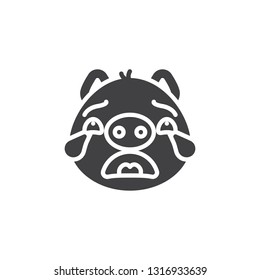 Crying piggy face emoticon vector icon. filled flat sign for mobile concept and web design. Weeping face emoji glyph icon. Pig year zodiac symbol, logo illustration. Pixel perfect vector graphics