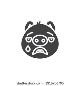 Crying piggy face emoticon vector icon. filled flat sign for mobile concept and web design. Cry face emoji glyph icon. Pig year zodiac symbol, logo illustration. Pixel perfect vector graphics