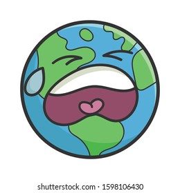 Crying planet earth cartoon illustration isolated on white