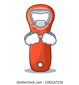 Crying plastic bottle opener isolated on cartoon
