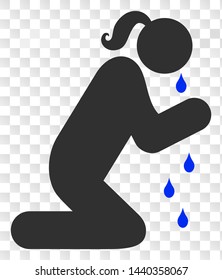 Crying praying woman EPS vector pictogram. Illustration contains flat crying praying woman iconic symbol on a chess transparent background.