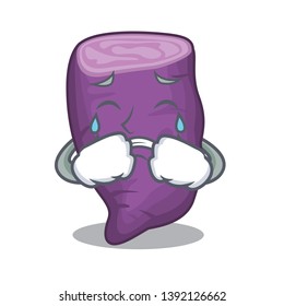 Crying purple sweet potato in mascot basket