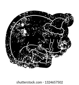 crying quirky cartoon distressed icon of a polar bear wearing santa hat