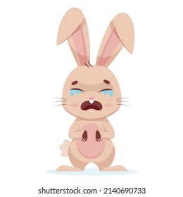 Crying rabbit on white background cartoon vector illustration. Unhappy and disappointed fluffy rodent with long ears having problems. Wildlife animal, emotion, grief concept