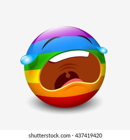 Crying rainbow sad emoticon, emoji, smiley - vector illustration