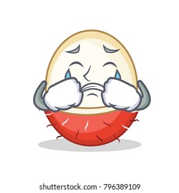 Crying rambutan mascot cartoon style
