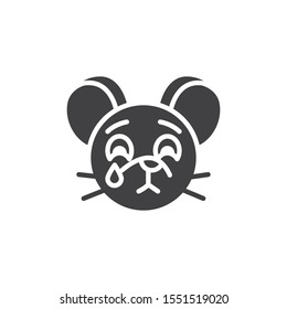 Crying rat emoticon vector icon. filled flat sign for mobile concept and web design. Sad mouse face emoji glyph icon. Chinese 2020 year of the rat symbol, logo illustration. Vector graphics