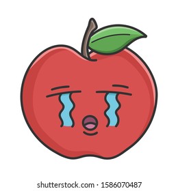 Crying red apple cartoon apple isolated on white