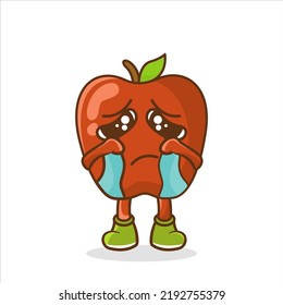 Crying Red Apple Cartoon Apple Isolated On White