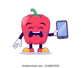 crying red bell pepper cartoon mascot character vector illustration design