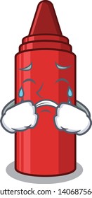 Crying red crayon in a cartoon bag