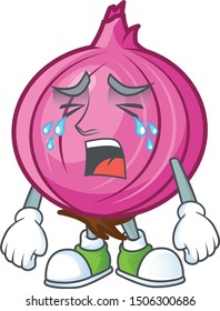 Crying red onion cartoon character for cuisine