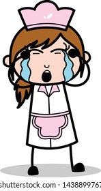 Crying - Retro Cartoon Waitress Female Chef Vector Illustration
