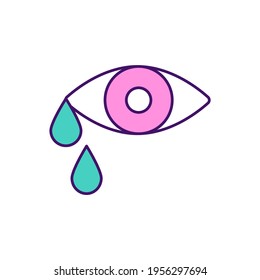 Crying RGB color icon. Reducing stress levels. Shedding tears. Mood regulation. Physical and mental pain. Body relieving from hormones and toxins. Emotional, reflex tear. Isolated vector illustration