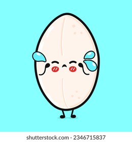 Crying Rice character. Vector hand drawn cartoon kawaii character illustration icon. Isolated on blue background. Sad Rice character concept