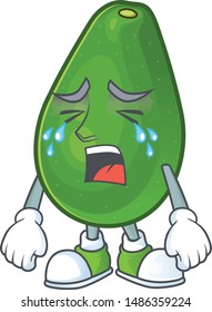 Crying ripe avocado fruit on cartoon character