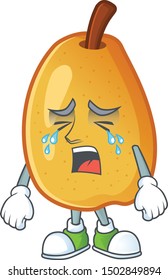 Crying ripe fragrant pear fruit cartoon character