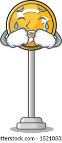 Crying roundabout ahead cartoon shape with mascot