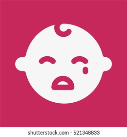 Crying Sad Baby Child Kid Face Minimalistic Flat Solid Icon Pictogram Symbol