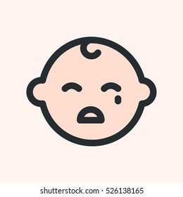 Crying Sad Baby Kid Child Minimalistic Flat Color Line Stroke Icon Pictogram Symbol