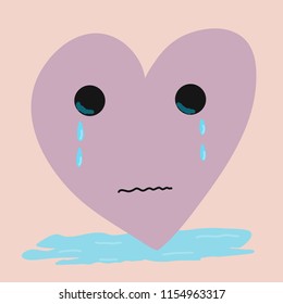 Crying Sad Broken Heart Abstract Illustration Hand Drawn Vector on Pink Background