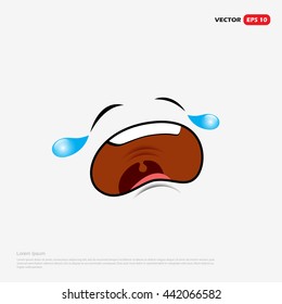 Crying sad emoticon face on white background - vector illustration