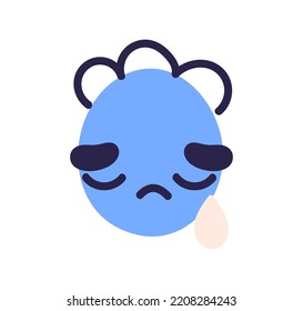 Crying sad face of emoticon. Abstract avatar weeping, shedding tears, feeling grief, sorrow. Unhappy upset emotion of distress, despair. Flat graphic vector illustration isolated on white background