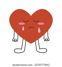 Crying sad heart character. Sorry sticker. Flat vector illustration isolated on white background.