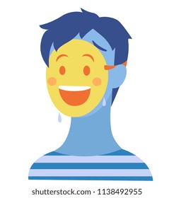 crying sad person wearing a mask with a smiling happy face. Bipolar or borderline personality disorder, Psychology and mental illness concept. Cartoon vector illustration