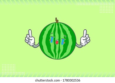 CRYING, SAD, SOB, CRY Face Emotion. Double Forefinger Hand Gesture. Watermelon Fruit Cartoon Drawing Mascot Illustration.