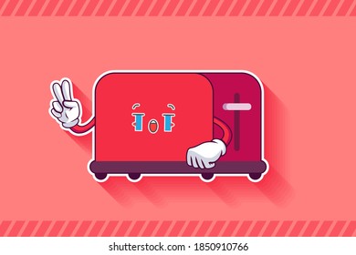 CRYING, SAD, SOB, CRY Face Emotion. Peace Finger Hand Gesture. Toaster Cartoon Drawing Mascot Illustration.