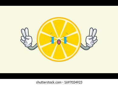 LLORANDO, TRISTE, CARA SOB. Doble Dedo Pacífico. Ilustración mascota. Fruta de limón rebanada.