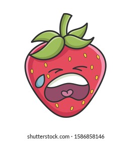 Crying sad strawberry fruit icon cartoon isolated on white