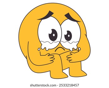 Crying sad unhappy emoji yellow emoticon character facial expression avatar teary eyes bawling gesture design icon set