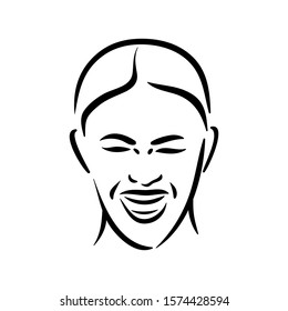 Crying sad woman face icon on white background