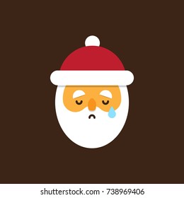 Crying Santa Claus, emoji sad with tear. Funny vector emoticon.