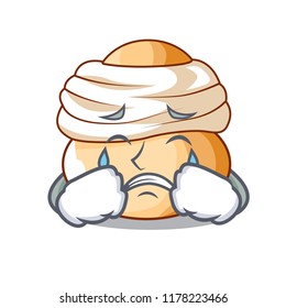 Crying semla swedish cream bun on cartoon