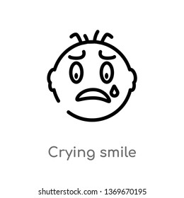 crying smile vector line icon. Simple element illustration. crying smile outline icon from user interface concept. Can be used for web and mobile