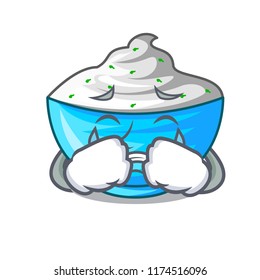 Crying sour cream in a character bowl